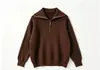 Suéter de Punto Canalé con Cuello Cruzado y Media Cremallera para Mujer Otoño Invierno Nuevo Estilo Holgado Perezoso Top de Punto Casual Sencillo