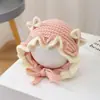 Touca de Tricô com Babado de Florzinha para Bebê Outono/Inverno Unissex Crianças Touca de Lã para Bebê Primavera/Outono Chapéu de Princesa Pulôver