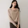 Suéter de punto fino, liso, de color sólido, holgado, de estilo francés, simple y versátil para mujer, hecho de una mezcla de cachemira