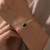 Pulsera Cuadrada de Circonita Estilo Influencer de Moda para Mujer, Cadena Clavicular de Hoja Completamente Diamantada, Pulsera de Diamante Verde al por Mayor, Popular en Europa y América