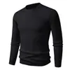 Suéter retro simple de color liso con cuello redondo para hombre, adecuado tanto para usar solo como en capas, jersey casual de punto fino ajustado