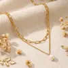 Colar Clavícula Europeu e Americano Ins Tendência Nicho Pingente de Pérola de Água Doce Corrente de Camada Dupla Aço Inoxidável Banhado a Ouro 18K