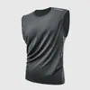 Chaleco de seda de hielo talla europea de verano, camiseta de cuello redondo talla grande, costura de cuatro hilos y cinco puntadas, camiseta sin mangas moderna y casual fresca para jóvenes y adultos de mediana edad
