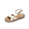 Sandalias de verano 2023 para mujer, sencillas, combinables, cómodas e informales, de tacón bajo, punta redonda, con hebilla de piel de vaca y punta abierta.