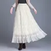 Falda midi de comercio exterior con cintura elástica, falda de capas tipo pastel, falda a media pierna, diseño holgado y perezoso con dobladillo grande, falda de línea A versátil y con temperamento