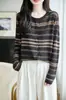 Novo Cardigã de Tricô Jacquard Color-Block Fair Isle Outono/Inverno para Mulheres, Gola Redonda, Caimento Solto, Suéter Versátil, Top de Roupa Externa Feminina