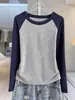 Camiseta feminina de algodão puro com gola redonda e mangas compridas, novo estilo outono 2026, corte slim, que valoriza a silhueta, camada interna, top com manga raglan