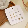 Set de Aretes Pequeños Europeos y Americanos Transfronterizos para Mujer, Flor, Estrella de Cinco Puntas, Aretes en Forma de Corazón, Aretes para Mujer con Pasadores de Acero Inoxidable 316