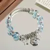 Pulseira de Resina com Contas Estilo Ins para Mulheres, Pulseira Elástica de Alto Padrão com Pingente de Lua, Joia de Mão Popular Transfronteiriça