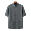 Conjunto de Roupas para Homens de Meia-Idade e Idosos, Traje Tang, Hanfu Masculino de Seda Gelada de Manga Curta, Roupa de Verão para o Pai, Roupa de Estilo Chinês para o Avô, Roupa para Idosos