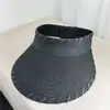Sombrero de Paja Cosido de Diseñador para Mujer, Nuevo Estilo de Verano Visera de Paja para Vacaciones en la Playa, Sombrero de Sol para Protección Solar al Aire Libre