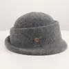 Otoño Invierno Estilo Británico Estudiante en el Extranjero Heredera Elegante Sombrero Redondo de Fieltro de Lana para Mujer Retro Versátil de Moda Temperamento Bombín Tacto de Alta Gama