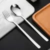 Ventas Directas de Fábrica Juego de Cubiertos de Acero Inoxidable 304, Espesor Aumentado Fácil de Limpiar Cuchara y Tenedor Redondos Deslizantes de Mango Largo, Cubiertos para Comida Occidental