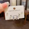 Set de pendientes de tres piezas coreano y japonés, moda simple, colorido, cuadrado, con diamantes y perlas, elegante, lujo ligero, compacto, adecuado para el uso diario, pendientes para mujer