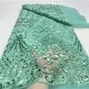 Tecido de Malha Bordado com Lantejoulas e Contas Florais Geométricos Europeus Tecido Bordado com Lantejoulas Multicor Roupa para Palco e Noite