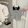 INS Camiseta de Manga Corta de Verano para Bebé Niño y Niña Estilo Coreano Ropa de Verano para Bebé con Broches Rayado Estilo Extranjero POLO Top Delgado