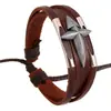 Pulsera unisex al por mayor de joyería de Yiwu estilo europeo y americano pulsera de cruz de cuero genuino pulsera de piel de vaca