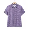 Camisa de manga curta para mulheres de meia-idade e idosas, roupa de verão, cardigã fino tipo camiseta, roupas estilosas de caimento solto com gola de lapela para senhoras idosas