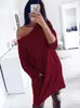 Novo Produto Outono 2026 Eaby Amazon Site Independente Mais Vendido Vestido Longo de Manga Comprida Ombro a Ombro com Bolso 5380