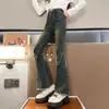 Jeans de Mezclilla Retro para Niñas Nuevos 2026 Cintura Alta Elásticos con Flecos Dobladillo Deshilachado Pierna de Campana Pantalones de Temperamento Adelgazantes