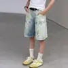 Shorts jeans para meninas, peça de outer wear de verão, novo estilo 2026, calça de perna reta da moda com grafite, comprimento médio para crianças maiores, design fino
