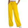 Pantalones de chándal casuales de pierna ancha para mujer Amazon, pantalones deportivos elásticos de cintura alta con cordón, pantalones largos holgados en stock, pantalones Lulu
