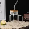 Taza de Vidrio con Pajita, Estilo Ins, Vidrio Borosilicato Alto para el Hogar con Asa, Taza de Oficina de Gran Capacidad con Tapa