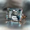 Anillo de Lujo con Incrustaciones de Diamante Azul Hong Kong-Dubái, Anillo Cuadrado de Diseño Retro Europeo y Americano, Joyería para Fiestas de Mujeres