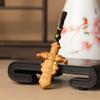 Colgante llavero para llave de coche de madera de durazno, espada de madera de durazno tallada, cabeza de dragón, hacha, colgante para llave, bebé Buda, Guanyin, colgante de bolsa de la suerte