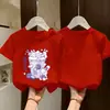 Camiseta de Manga Corta de Algodón Puro para Niñas, Top Delgado Estampado de Verano, Estilo Coreano Holgado, Camiseta Básica Versátil y Cómoda