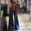 Calça Jeans Vintage Azul Perna Larga Feminina Outono Nova 2024 Calça Flare Cintura Alta Slimming Calça Reta Solta Dumped