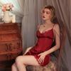 Lingerie Sexy para Mulheres, Camisola de Renda Estilo Desejo Puro Decote V Profundo com Alças Duplas, Roupa de Dormir de Cetim Sem Costas e Sedosa 1717