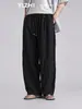 Pantalones Casuales de Hilo de Seda Hielo Lyocell para Hombre, Verano Holgados Transpirables de Pierna Recta Caídos Finos de Pierna Ancha