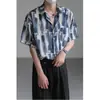 Camisa estampada completa estilo Parisiense Francês para homens e mulheres, unissex, versão coreana, estampa floral madura, cardigã com gola, moda praia