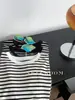 Camiseta de Manga Corta a Rayas Color Block de Lyocell Tencel para Mujer, Camiseta Casual Holgada de Cuello Redondo, Camiseta Básica de Moda, Primavera/Verano 2026