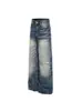 Jeans Lavados con Ondas y Desgarrados Estilo High Street Americano para Hombres y Mujeres, Nuevo Corte Holgado, Adelgazantes, Pantalones Rectos Anchos Rasgados, de Moda