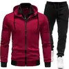 25 estilos de chaquetas deportivas para hombre de otoño e invierno con empalmes, conjuntos deportivos casuales de dos piezas para hombre con capucha, manga larga y pantalón largo