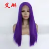 Amazon Peluca Europea y Americana para Mujer con Encaje Frontal Moda Púrpura Oscuro Cabello Largo Liso Fibra Química Encaje Frontal Mecanismo Medio Gorro