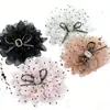 Pinza para el pelo con lazo de flor de organza con estampado de lunares, adornos de pedrería y borlas de perlas, accesorio de pinza de tiburón de pedrería, accesorio de horquilla