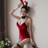 Conjunto de uniforme de tentación para cosplay de conejita sexy, ajustado y con escote en V profundo de terciopelo para damas
