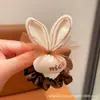 Goma para el pelo de flor con relleno de algodón de cuadros marrones para niños, estilo coreano, tela, goma para el pelo de niña, cuerda para el pelo, accesorio para el pelo