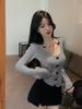 Otoño Nuevo Estilo Coreano Encaje Puro Deseo Cuello Redondo Encaje Clavícula Suéter Picante de Mujer de Moda