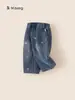 Jeans Seleccionados para Niños Jeans Estrella para Niños Pequeños Pantalones Banana de Invierno con Más Terciopelo Pantalones Sueltos para Niñas