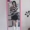 Diablo Subculture Loose Striped Gradient Sweater Rasgado Masculino e Feminino Lágrima Elástica Neutro Punk Comprimento Médio Tricotado