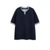 Camiseta de Manga Corta a Rayas de Falso Dos Piezas para Hombre, Estilo Americano de Alta Gama, Moderna, Holgada, Casual, Camiseta de Media Manga para Pareja