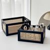Cesta de almacenamiento de madera vintage, hecha a mano, de bambú y ratán, tejida a mano, para escritorio, cajón, libros, cosméticos, caja de almacenamiento.