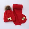 Conjunto de dos piezas de lana para niños para otoño e invierno, bufanda, guantes, niños y niñas, gorro de punto cálido para bebé