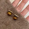Pendientes Retro de Plata 925 con Aguja Geométrica Recta Color Melard Piedra Redonda Ojo de Tigre Otoño e Invierno Pendientes Simples Personalizados