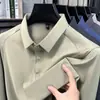 Nova camisa polo de manga longa sem costura de outono para homens de meia-idade, cor sólida, camisa base confortável para homens