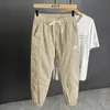 Calças Casuais Cáqui Masculinas Verão 2024 Finas Modernas Seda de Gelo Perna Larga Cintura Elástica Stretch Pantalonas Curtas